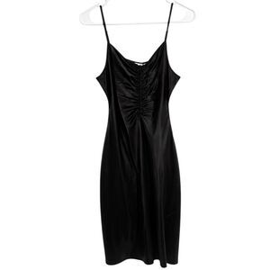 11 A New Day Satin Black Midi Slip Dress with Spaghetti Straps